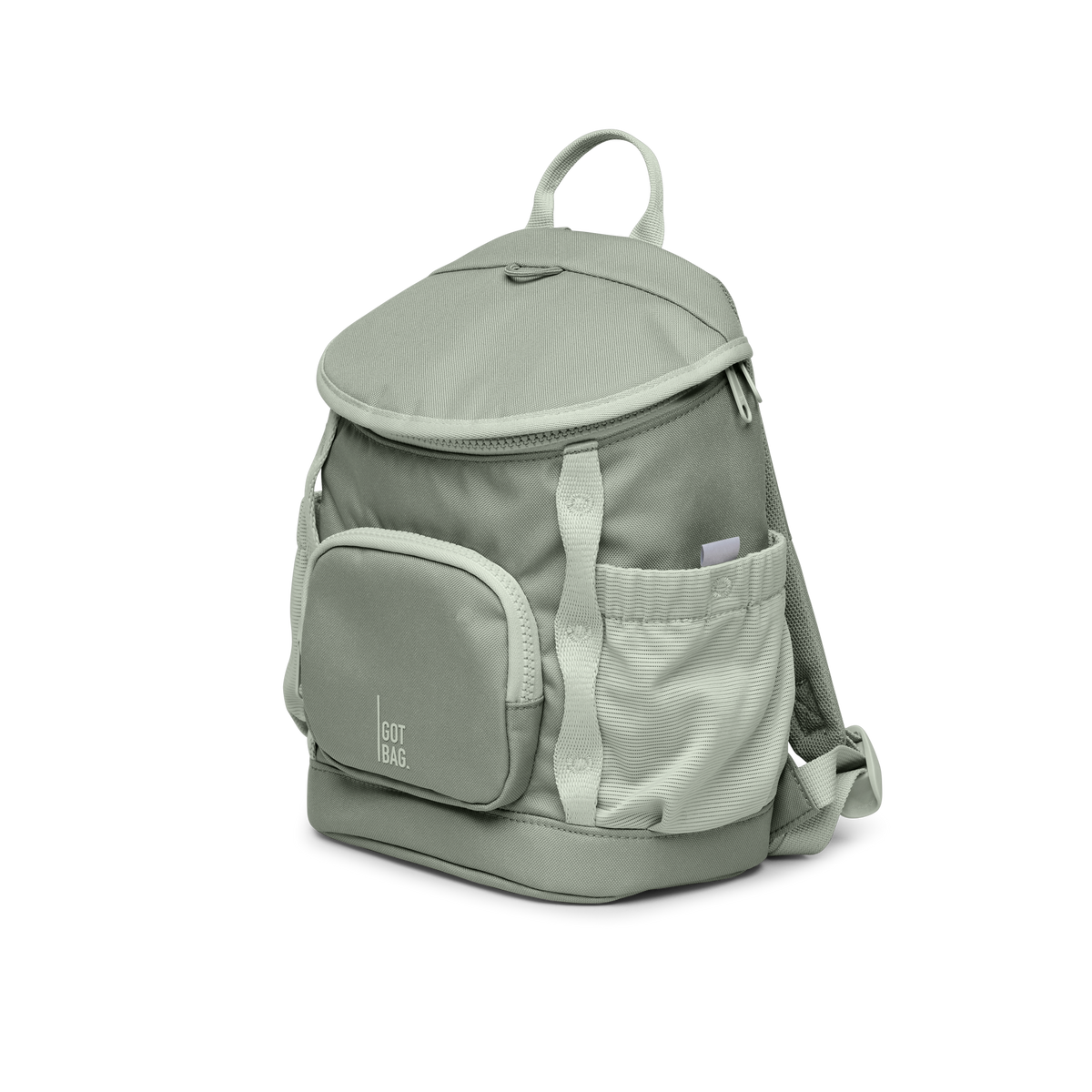 KIDS ADVENTURE DAYPACK Rucksack in bass (Salbeigrün) in diagonaler Ansicht.