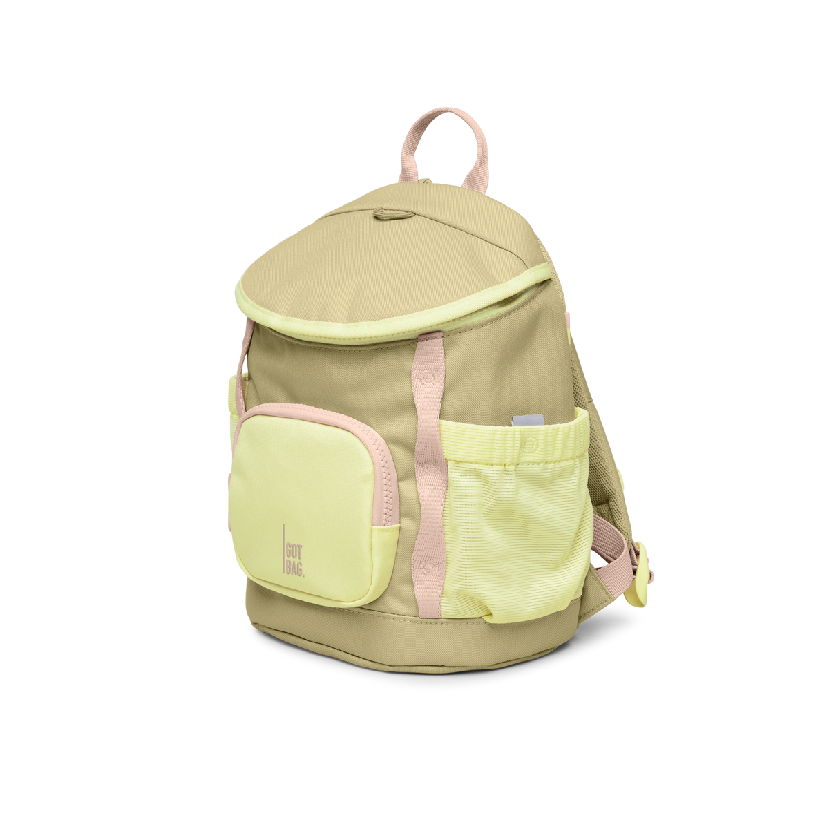 KIDS ADVENTURE DAYPACK Rucksack in nori (pastellfarbenes Pistaziengrün) in diagonaler Ansicht.