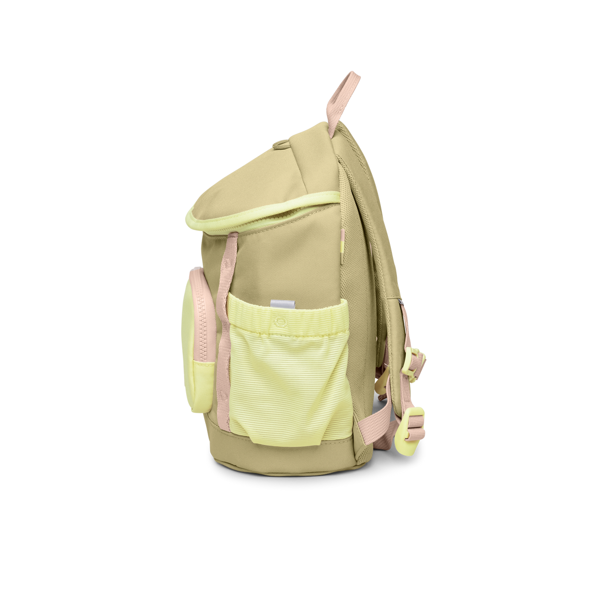 KIDS ADVENTURE DAYPACK Rucksack in nori (pastellfarbenes Pistaziengrün) in Seitenansicht.