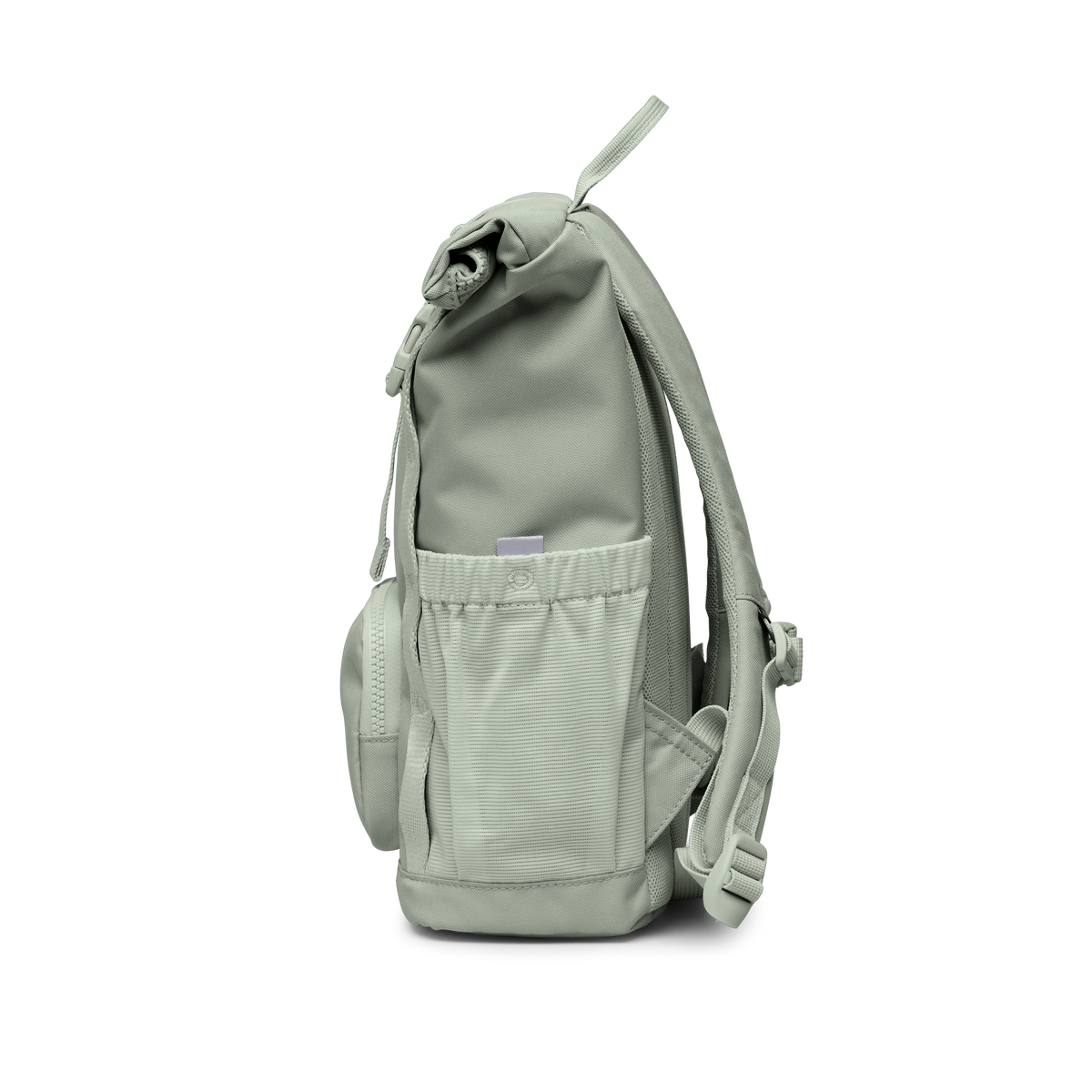 KIDS ADVENTURE ROLLTOP Rucksack in bass (Salbeigrün) in Seitenansicht.