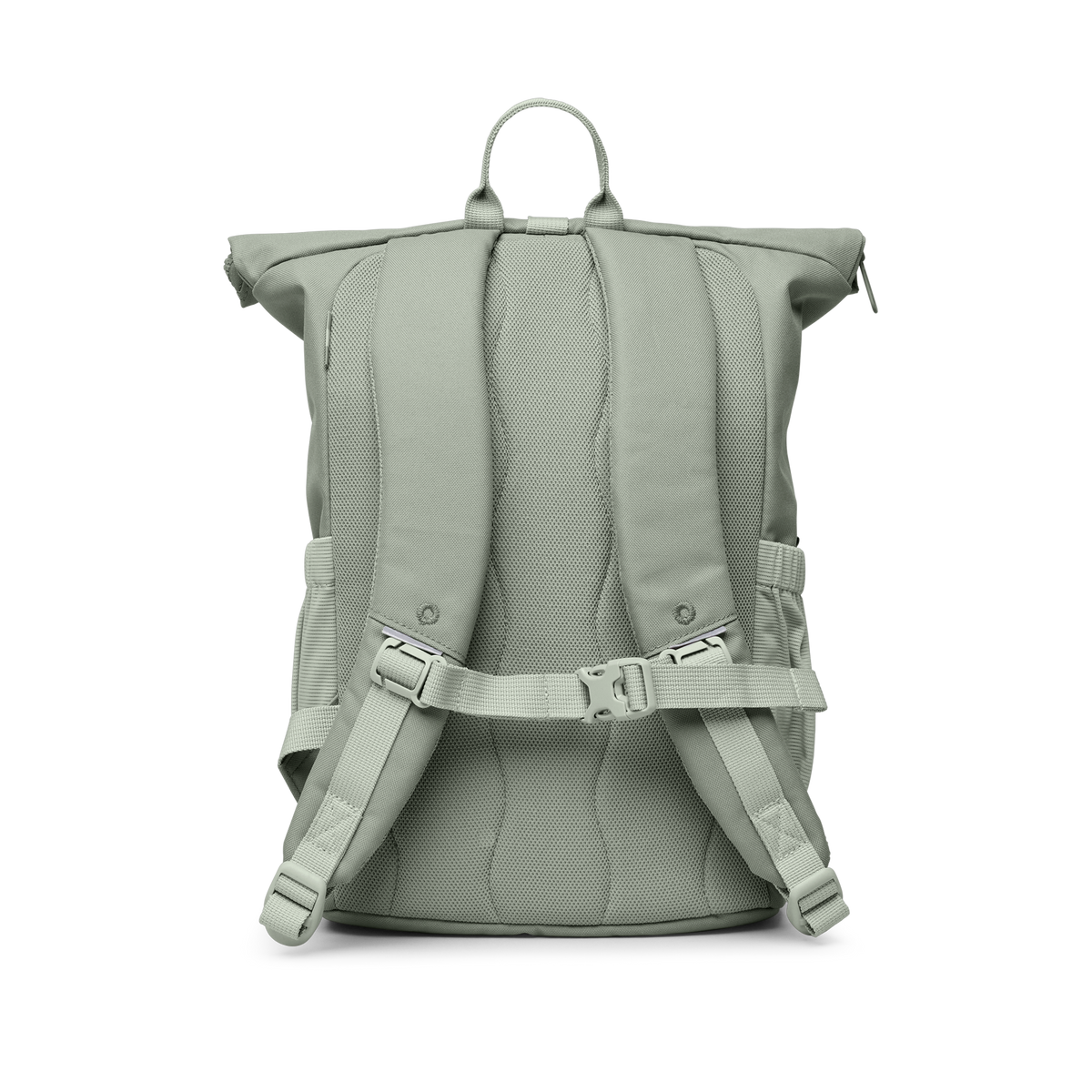 KIDS ADVENTURE ROLLTOP Rucksack in bass (Salbeigrün) in Rückansicht.