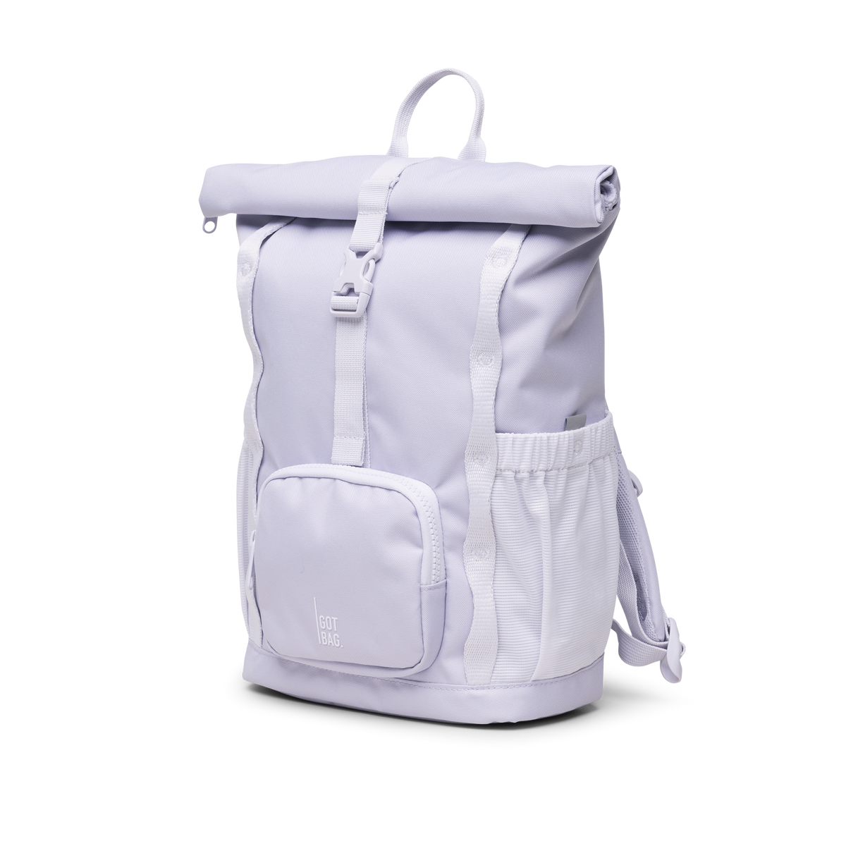 KIDS ADVENTURE ROLLTOP Rucksack in purple coral (pastellfarbenes helles Flieder) in Schrägansicht.