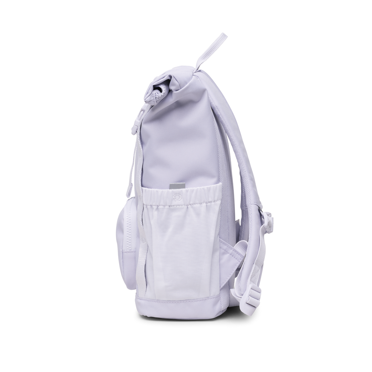 KIDS ADVENTURE ROLLTOP Rucksack in purple coral (pastellfarbenes helles Flieder) als Seitenansicht.