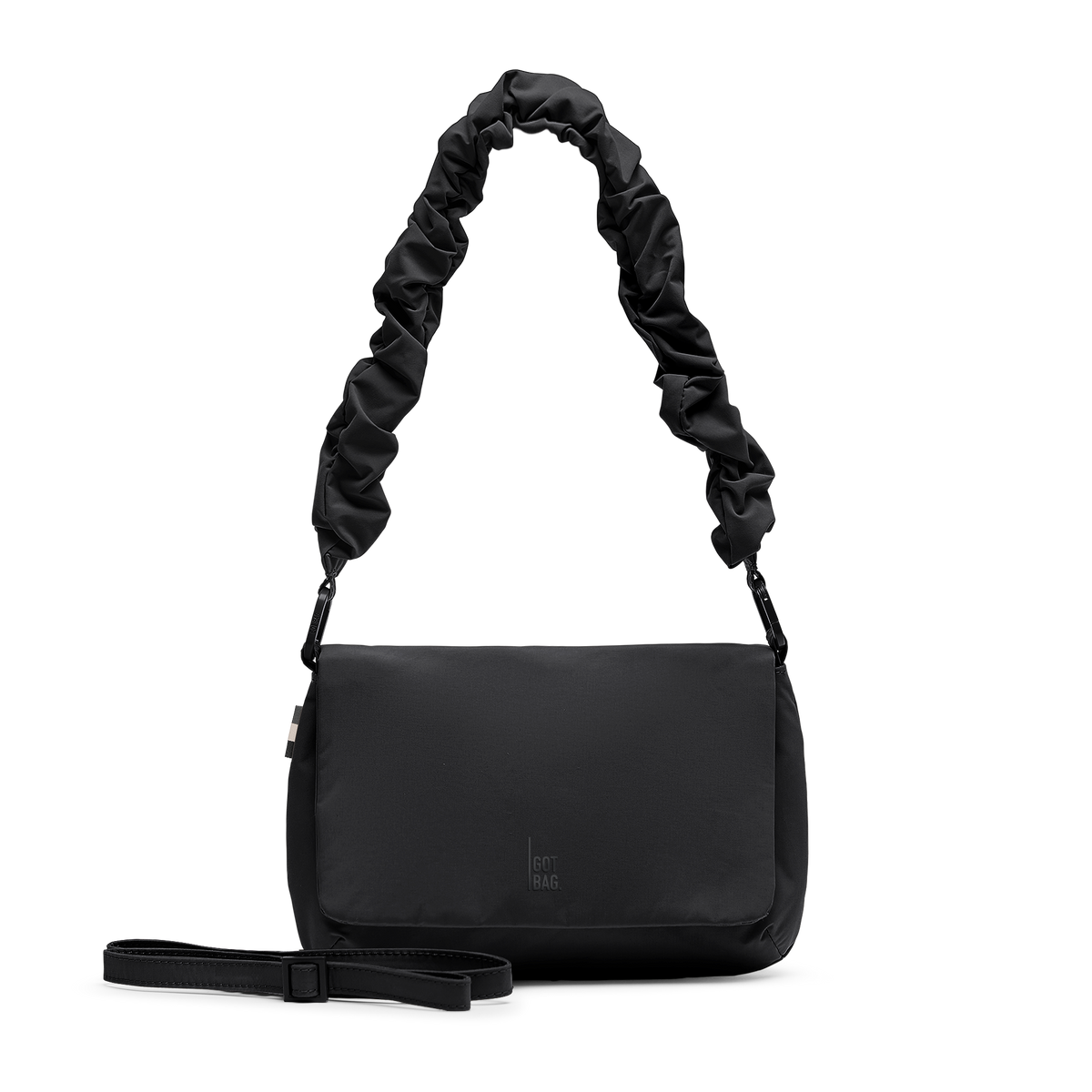 LUCID BAG Tasche in black (Schwarz) als Studioaufnahme in Frontansicht mit separatem Gurt.