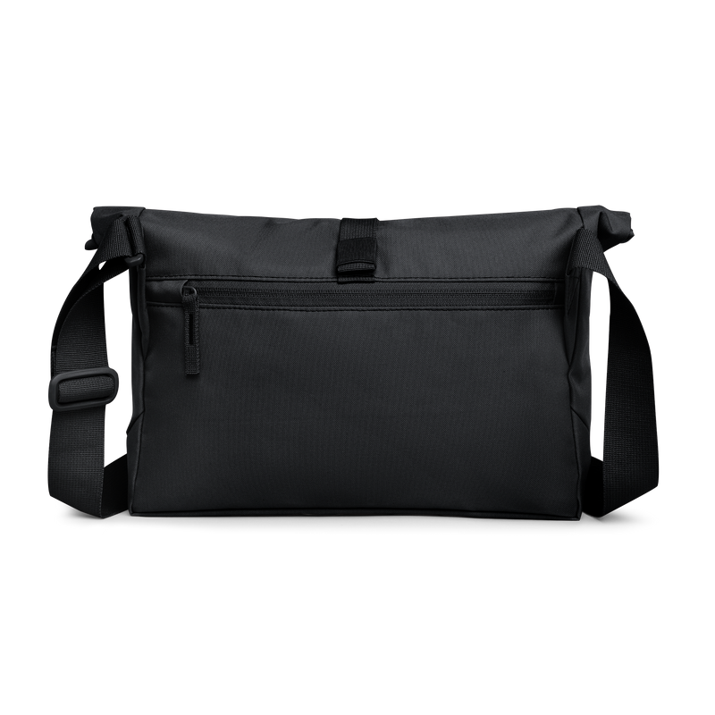 MESSENGER BAG Tasche in black (Schwarz) als Studioaufnahme in Rückansicht.