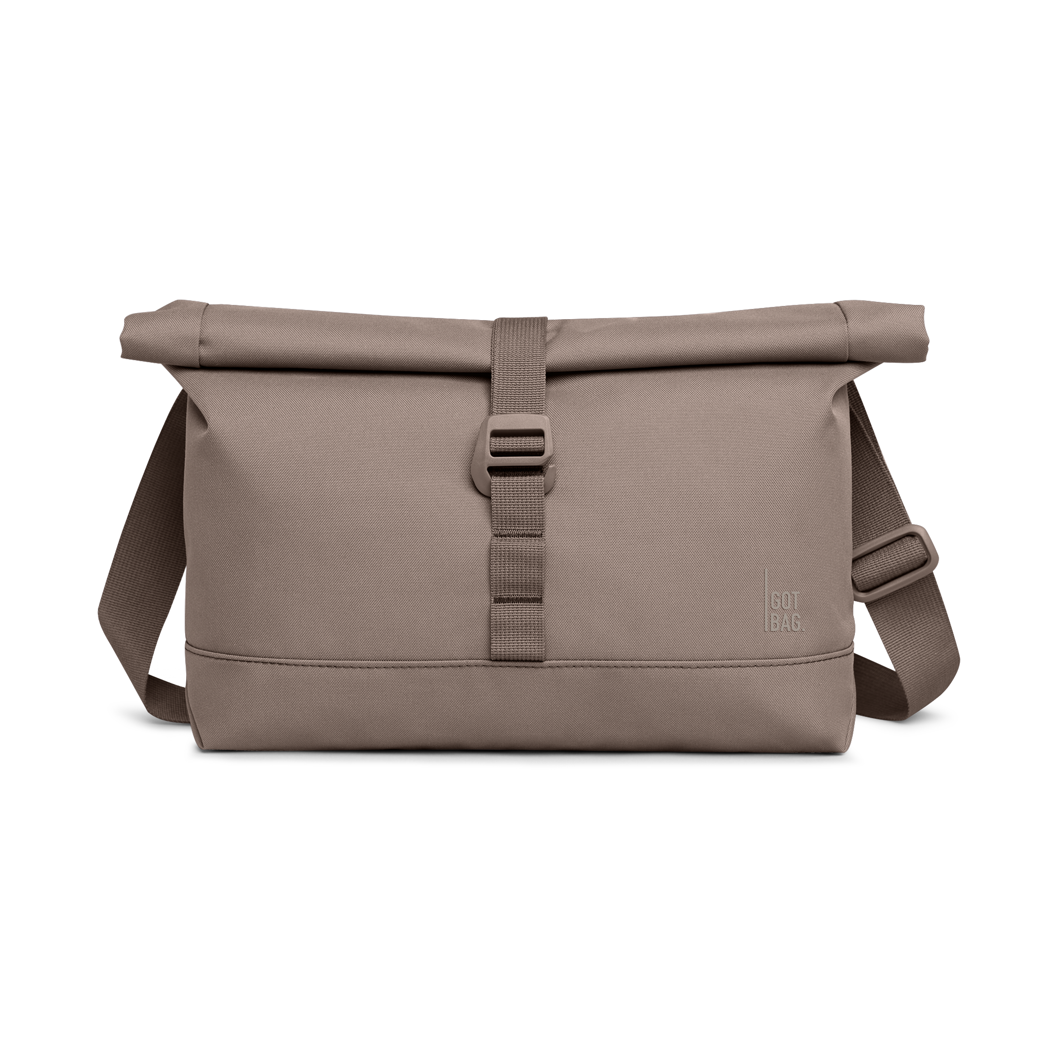 MESSENGER BAG tas in oyster (Klassiek taupe-bruin) als studio-opname in vooraanzicht.