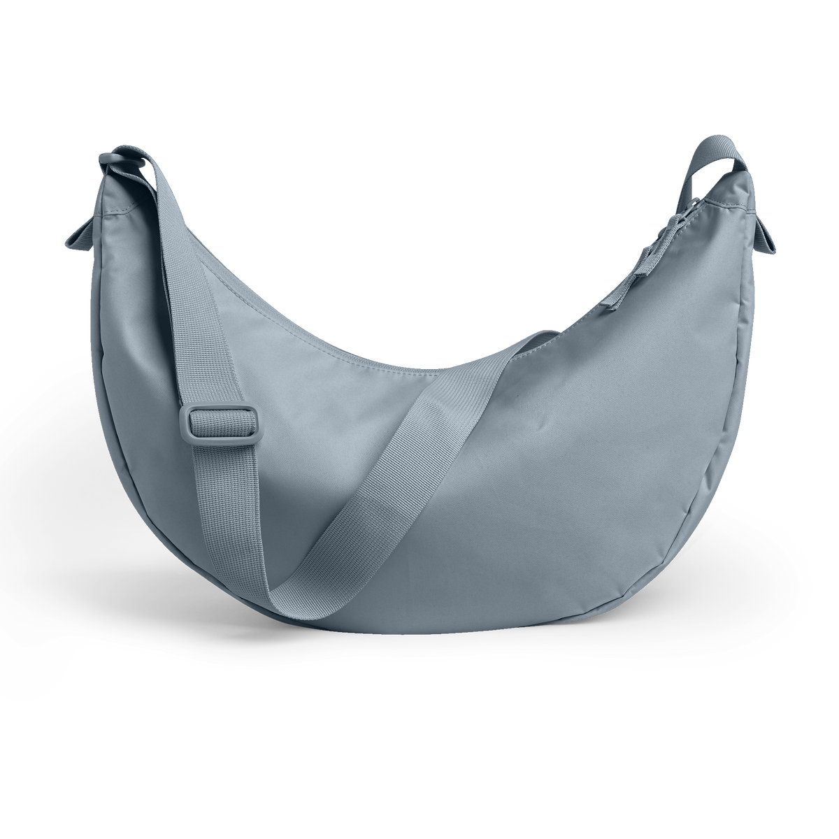 MOON BAG LARGE Tasche in marlin (grau-blau) als Studioaufnahme in Rückansicht.