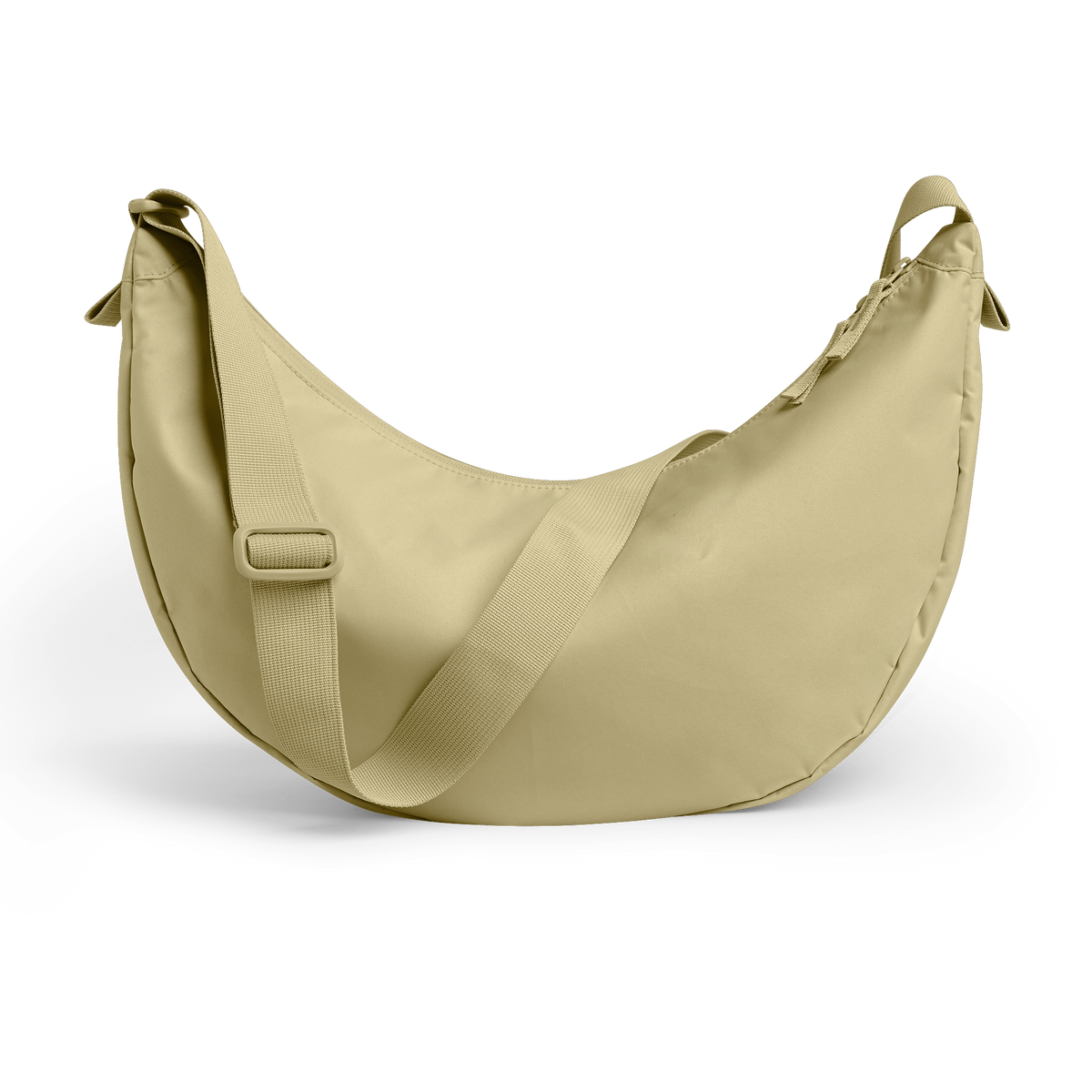 MOON BAG LARGE Tasche in nori (pastellfarbenes Pistaziengrün) als Studioaufnahme in Frontansicht.