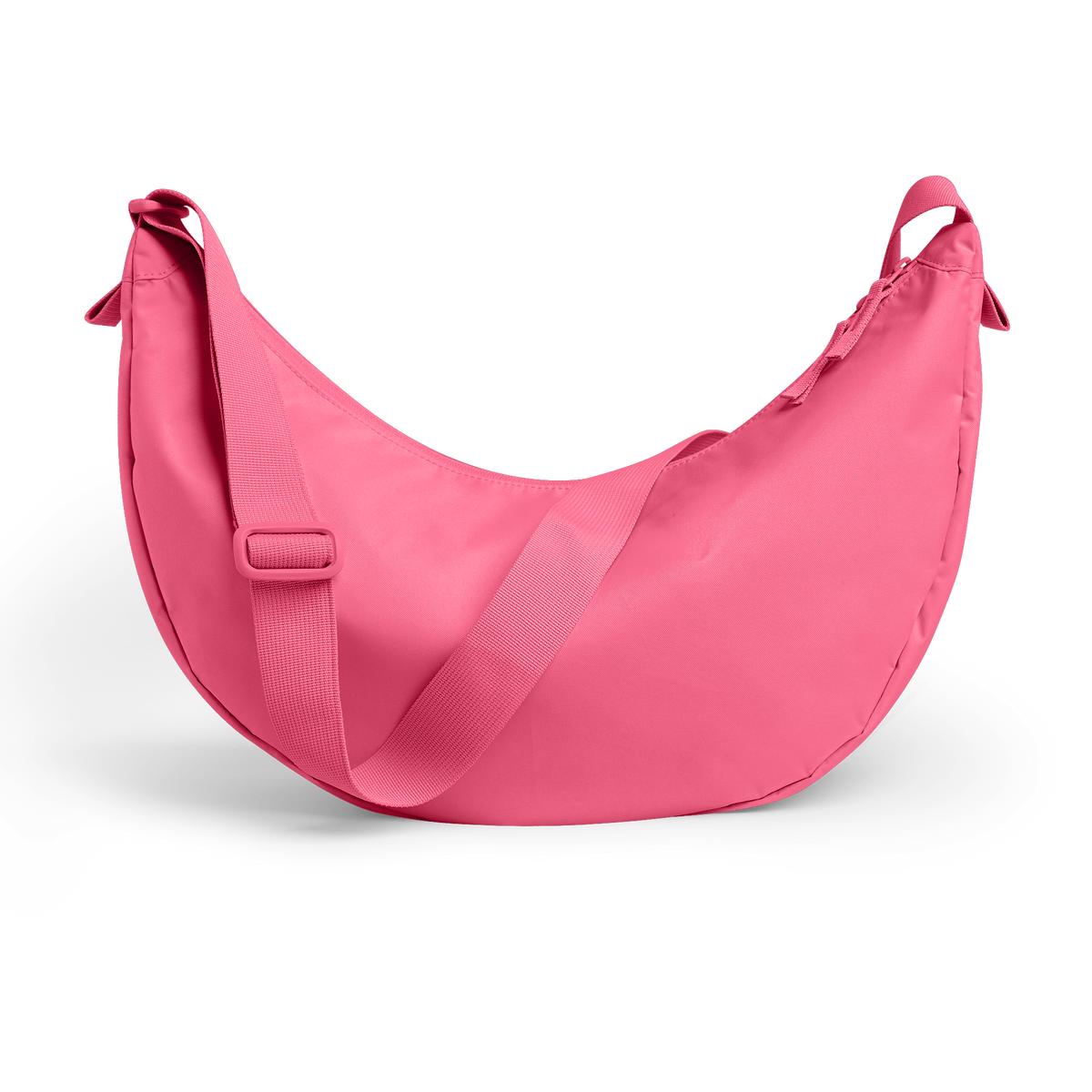 MOON BAG LARGE Tasche in salina pink (leuchtendes Pink) als Studioaufnahme in Rückansicht.