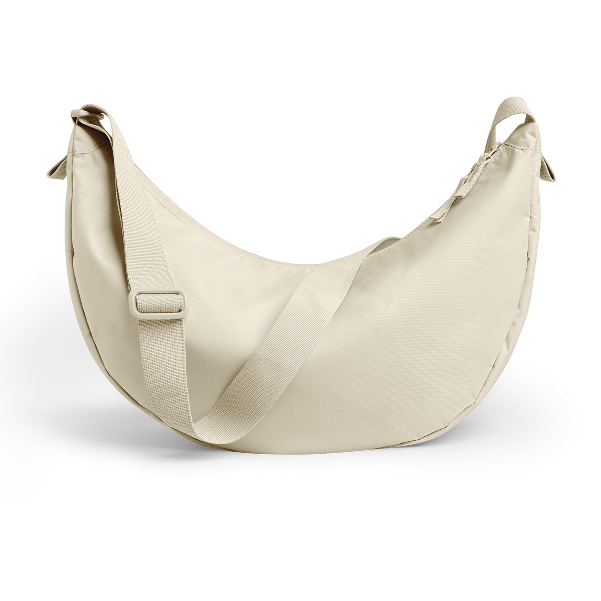 MOON BAG LARGE Tasche in salt (warmes Cremeweiß) als Studioaufnahme in Rückansicht.