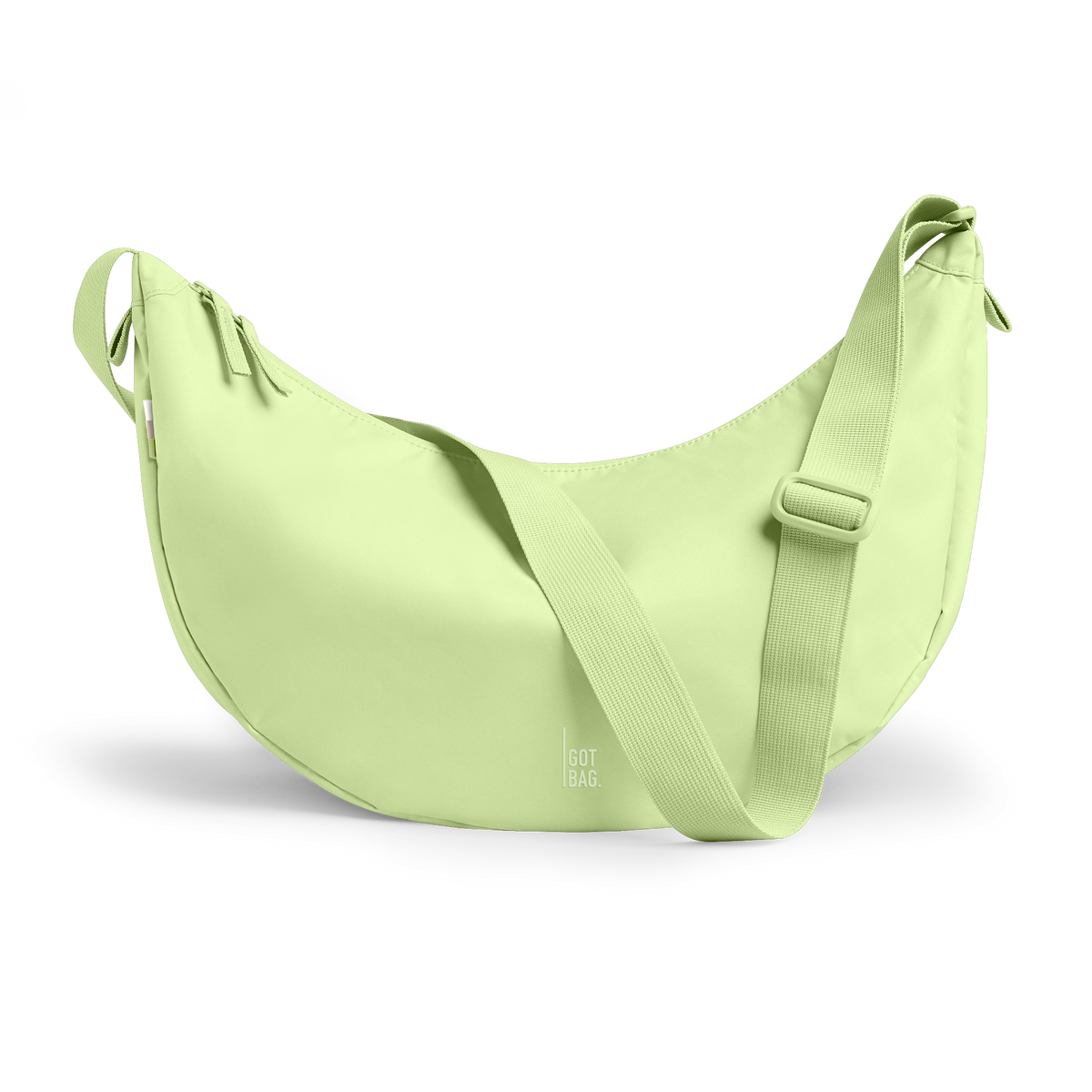 MOON BAG LARGE Tasche in wrasse (neonfarbenes Hellgrün) als Studioaufnahme in Frontansicht.
