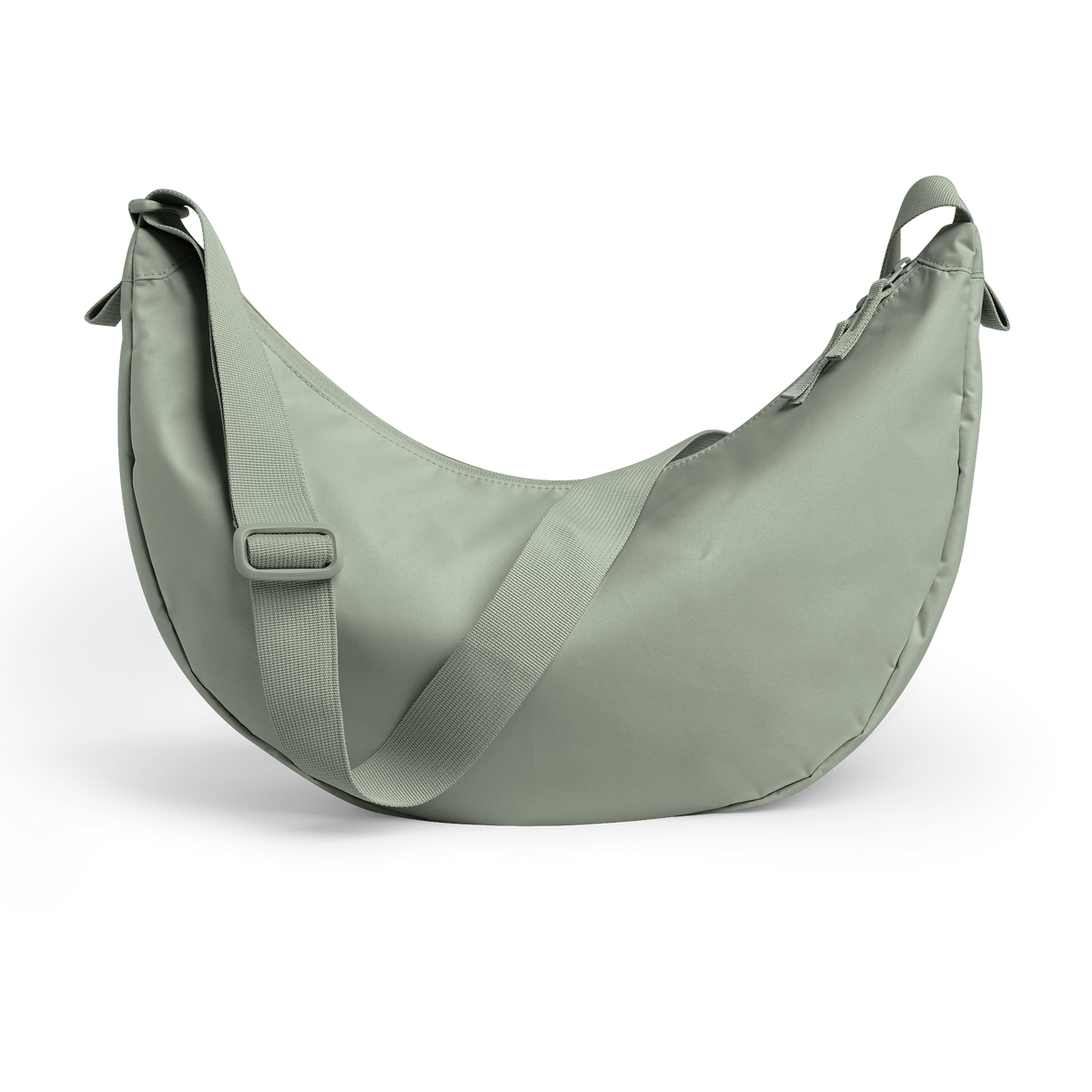 MOON BAG LARGE Tasche in bass (Salbeigrün) als Studioaufnahme in Rückansicht.
