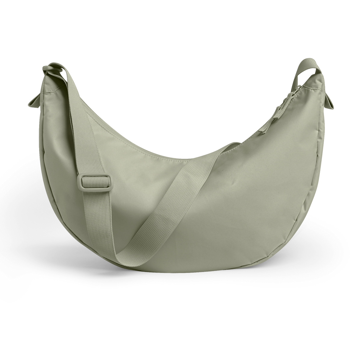 MOON BAG LARGE Tasche in seabed (helles Olivgrün) als Studioaufnahme in Rückenansicht.