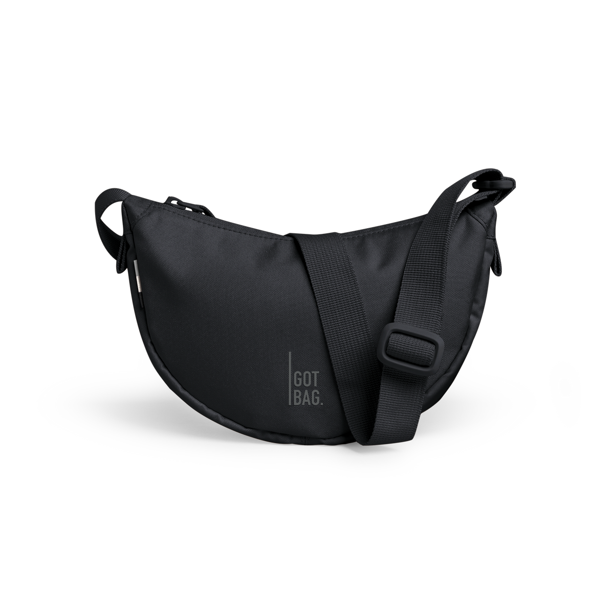 MOON BAG MINI Tasche in black (Schwarz) als Studioaufnahme in Frontansicht.