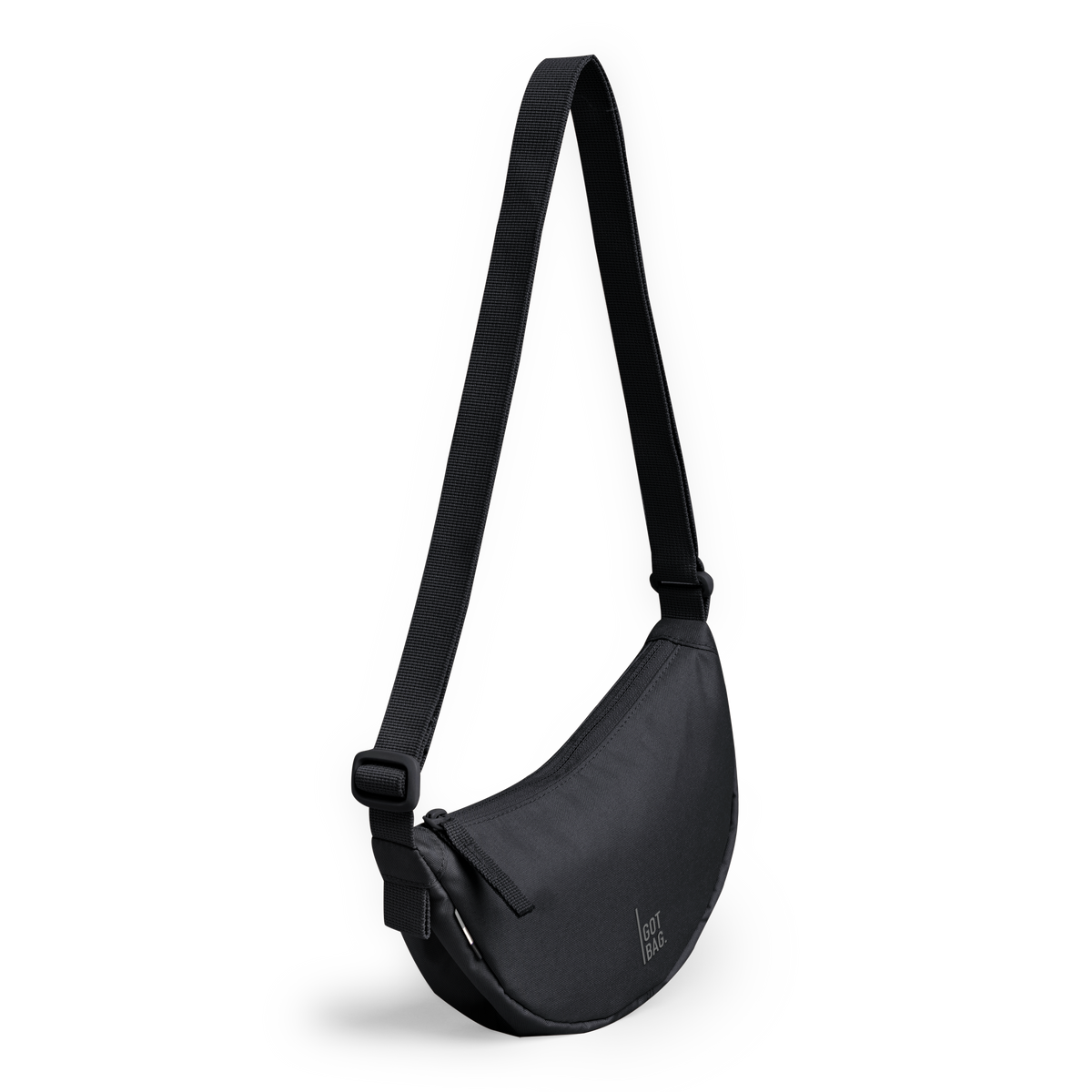 MOON BAG MINI Monochrome Edition Tasche in black (Schwarz) in diagonaler Ansicht.