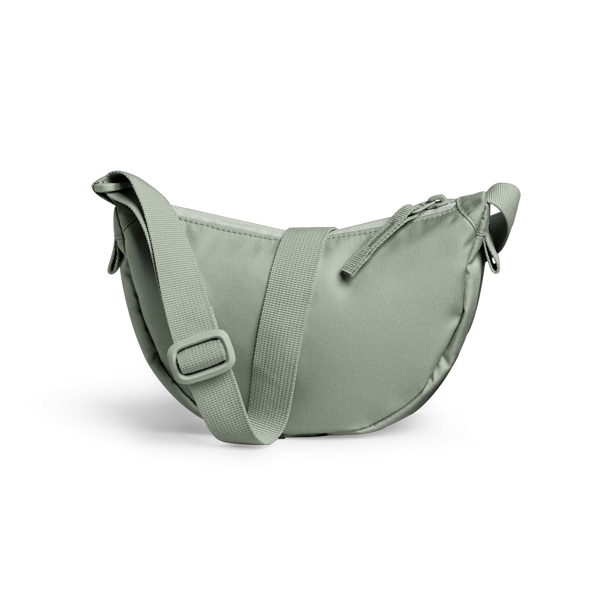 MOON BAG MINI Tasche in bass (Salbeigrün) als Studioaufnahme in Rückenansicht.