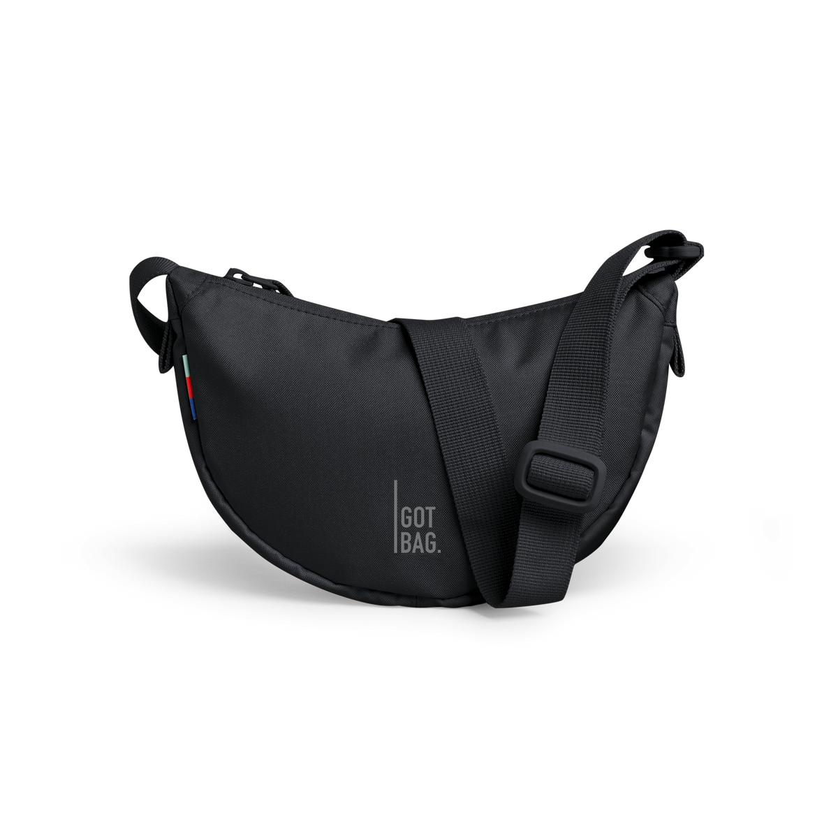 MOON BAG MINI Tasche in black (Schwarz) als Studioaufnahme in Frontansicht.