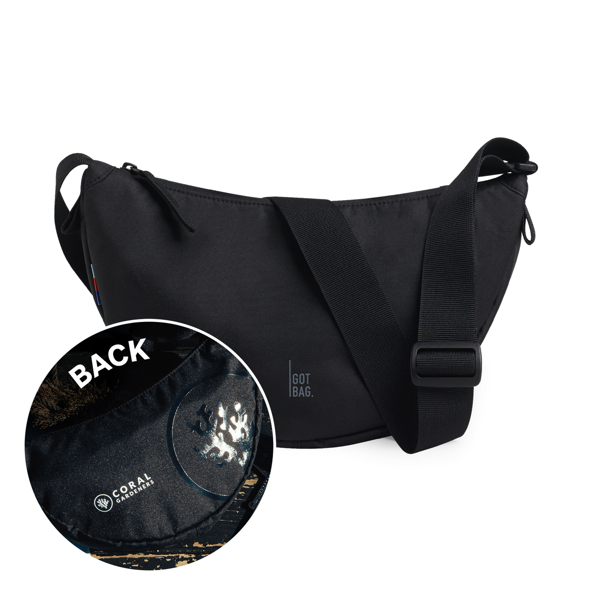 MOON BAG SMALL Coral Gardeners borsa in black (nero) come scatto in studio con vista frontale.