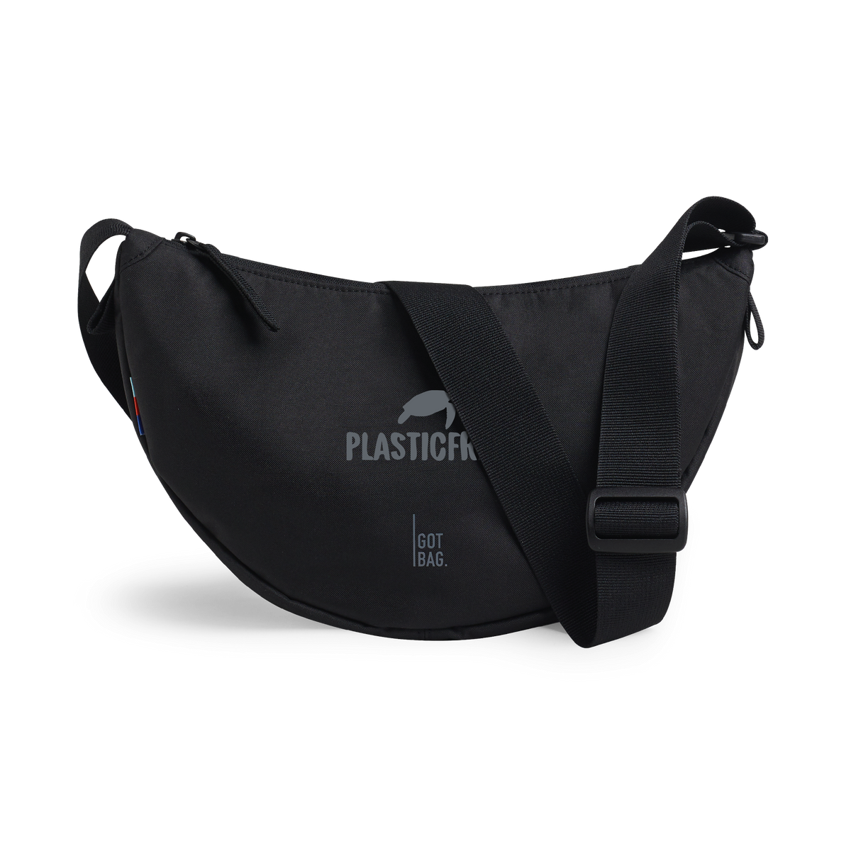 MOON BAG SMALL Plasticfree borsa in black (nero) come scatto in studio in vista frontale.