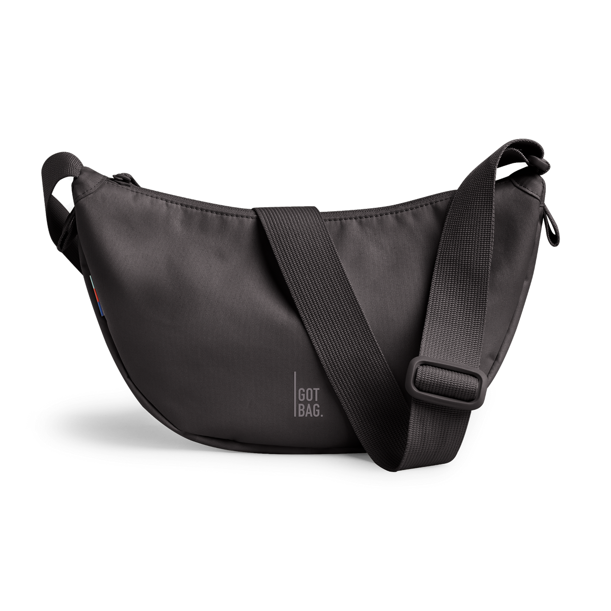 MOON BAG SMALL Tasche in mussel (dunkles Braun-Grau) als Studioaufnahme in Frontansicht.