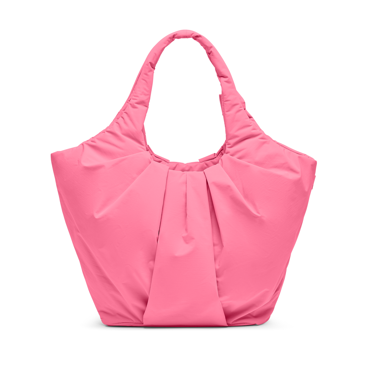 PLEAT TOTE BAG Tasche in salina pink (leuchtendes Pink) als Studioaufnahme in Rückansicht.