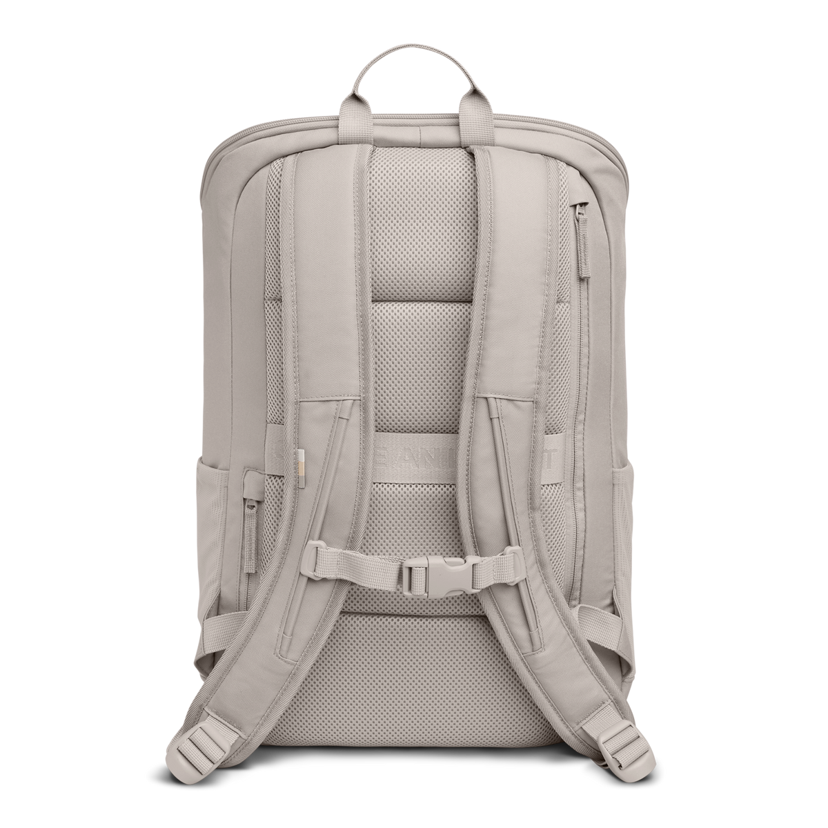 PRO PACK Rucksack in clam (helles, warmes Grau) als Studioaufnahme in Rückansicht.