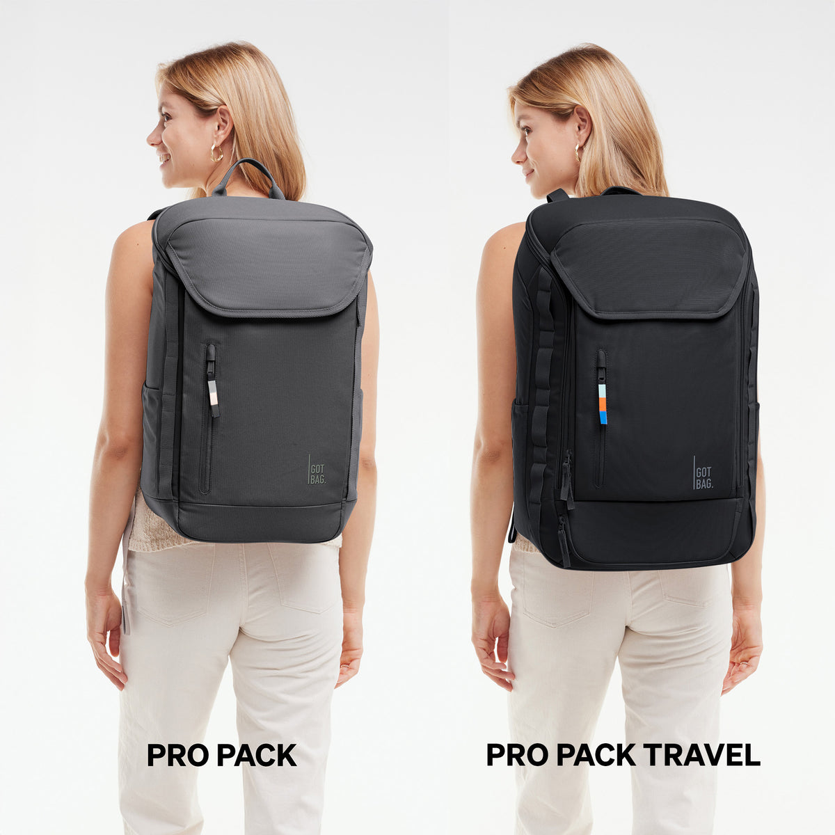 PRO PACK Rucksack in shark (Dunkelgrau) von einer Frau auf dem Rücken getragen.