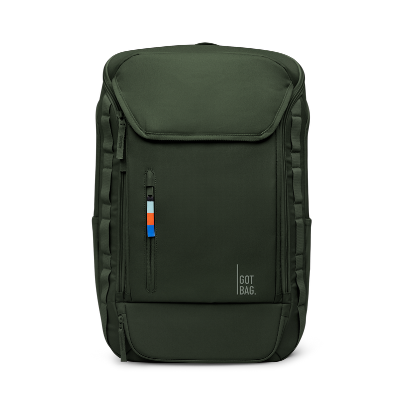 PRO PACK TRAVEL backpack in algae (dark green with gray undertone) as a studio shot in front view.