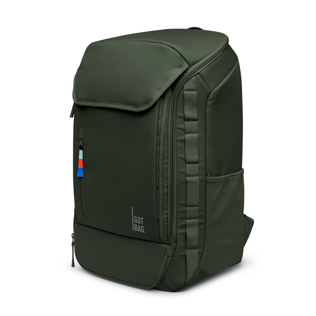 PRO PACK TRAVEL Rucksack in algae (Dunkelgrün mit Graustich) in diagonaler Ansicht.