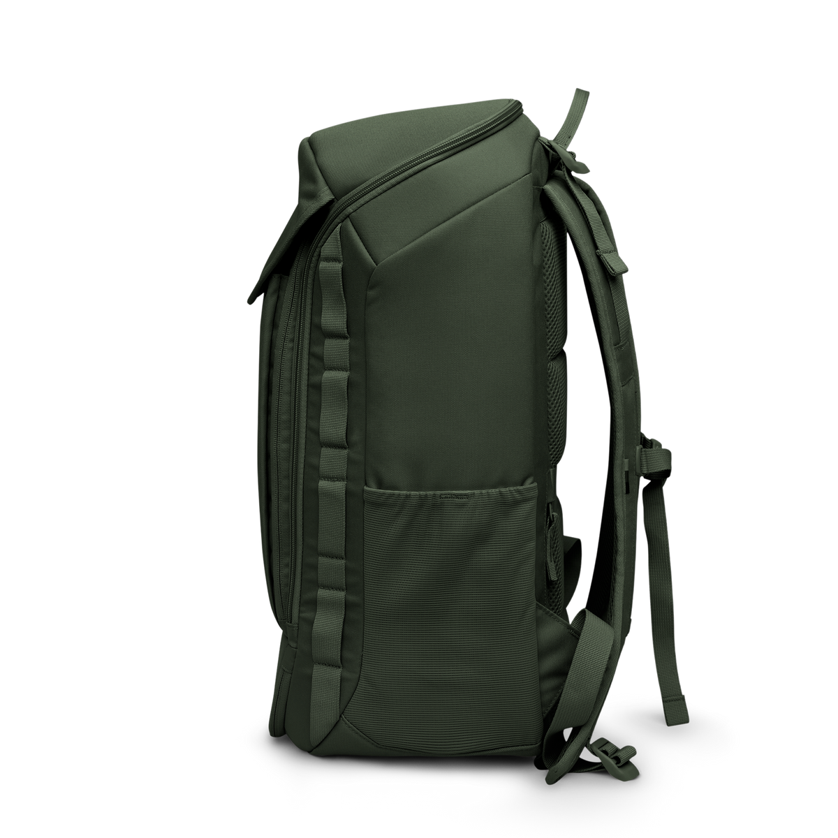 PRO PACK TRAVEL Rucksack in algae (Dunkelgrün mit Graustich) als Seitenansicht.