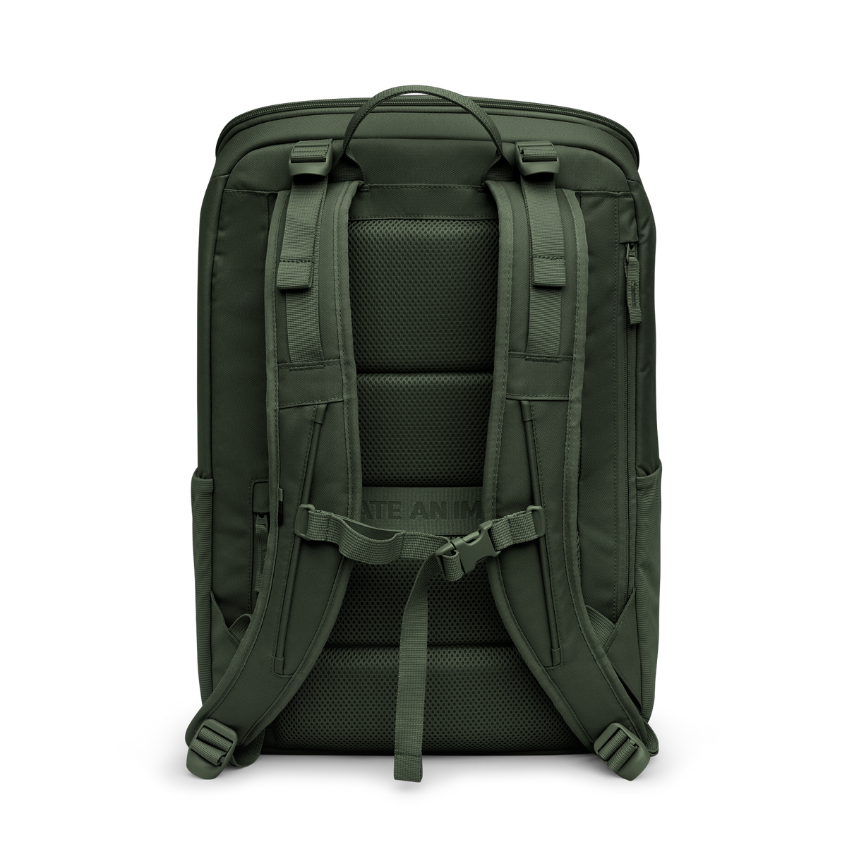 PRO PACK TRAVEL Rucksack in algae (Dunkelgrün mit Graustich) in Rückenansicht.