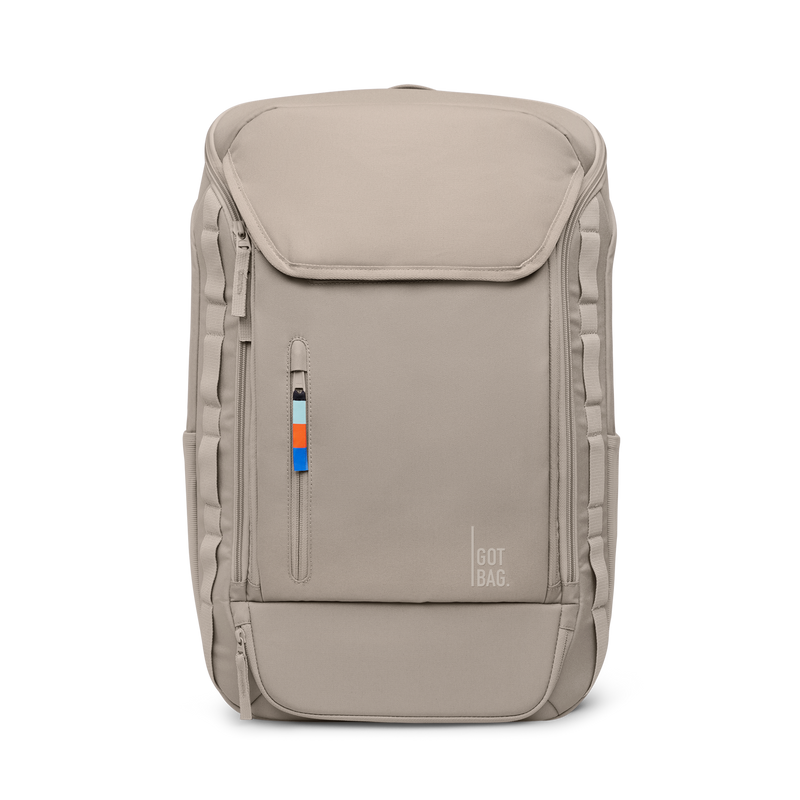 PRO PACK TRAVEL backpack in scallop (light beige) as studio shot in front view.