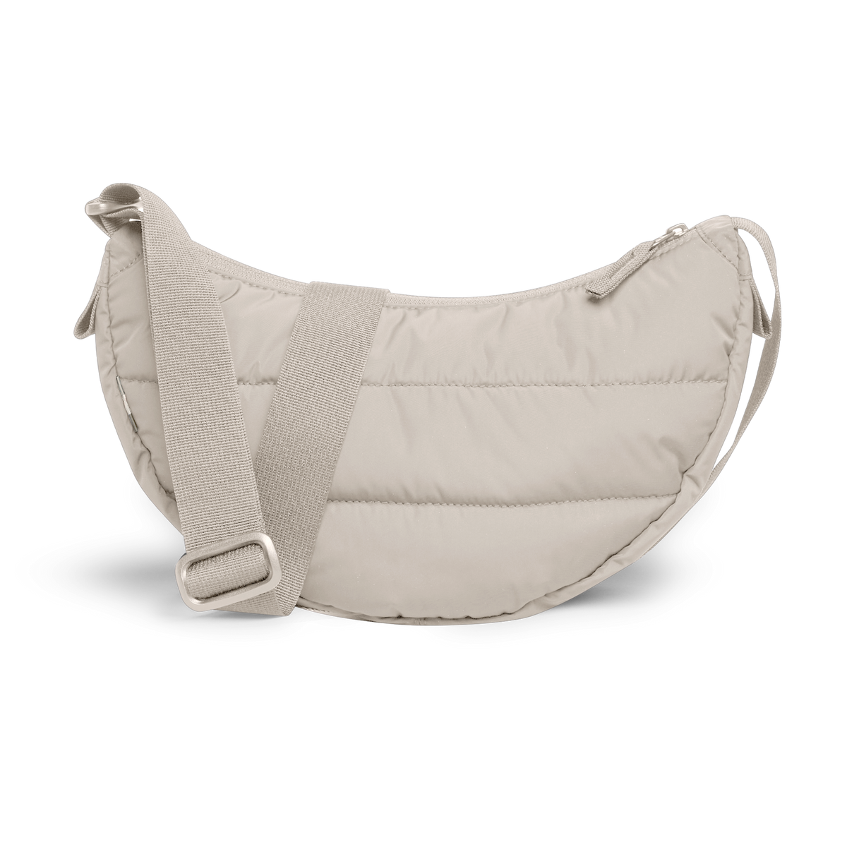 PUFFER MOON BAG SMALL Tasche in scallop (helles Beige) als Studioaufnahme.
