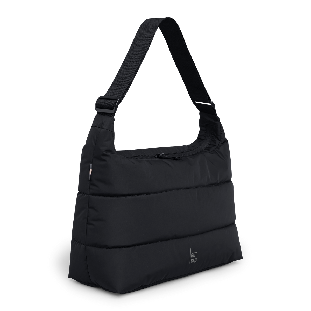 PUFFER SQUARE BAG Tasche in black (Schwarz) in diagonaler Ansicht.
