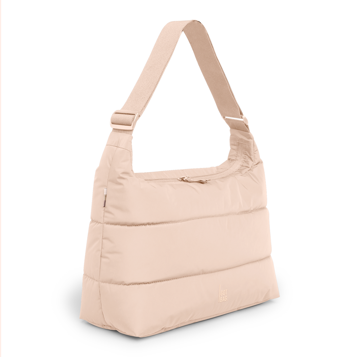PUFFER SQUARE BAG Tasche in pearl (helles Puder-Rosa) in diagonaler Ansicht.