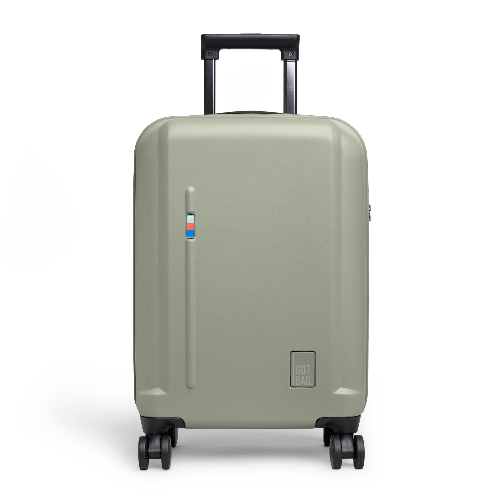 RE SHELL CABIN suitcase in bass (sage green) as a studio shot, front view.