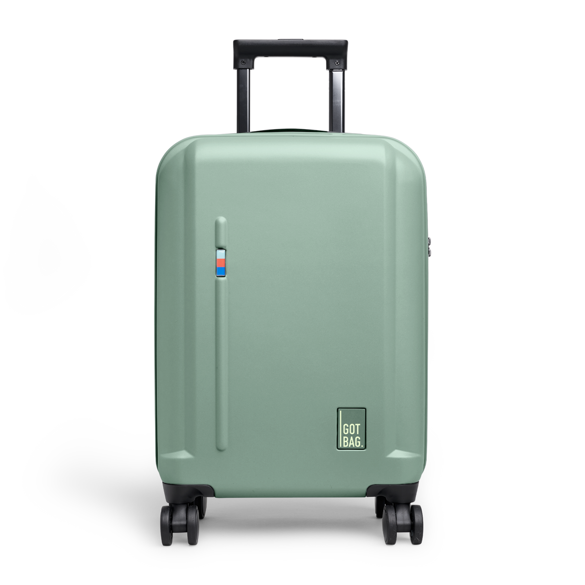 RE SHELL CABIN suitcase in reef (intense sage green) as studio shot in front view.