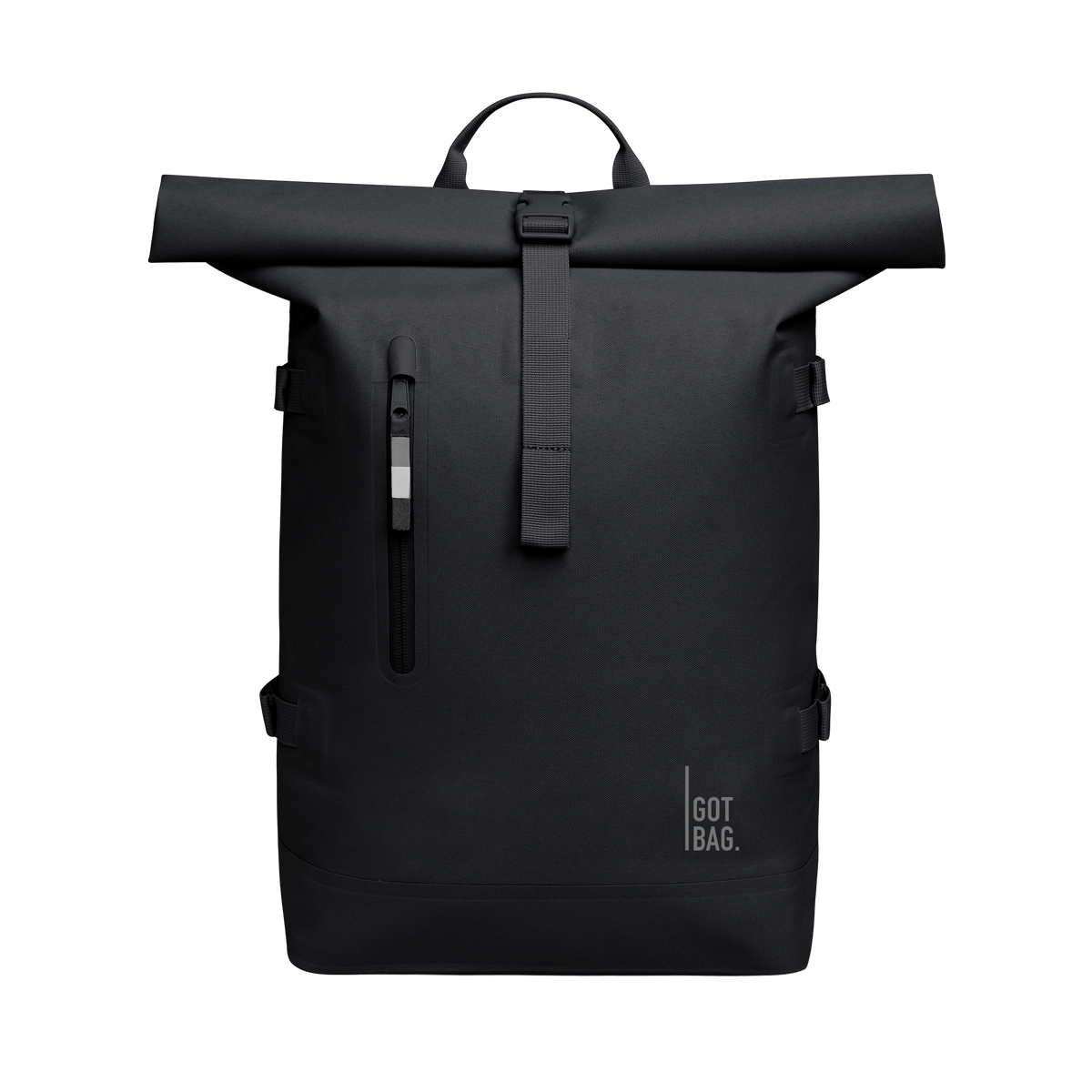 ROLLTOP 2.0 Monochrome Edition Rucksack in black (Schwarz) als Studioaufnahme in Frontansicht.