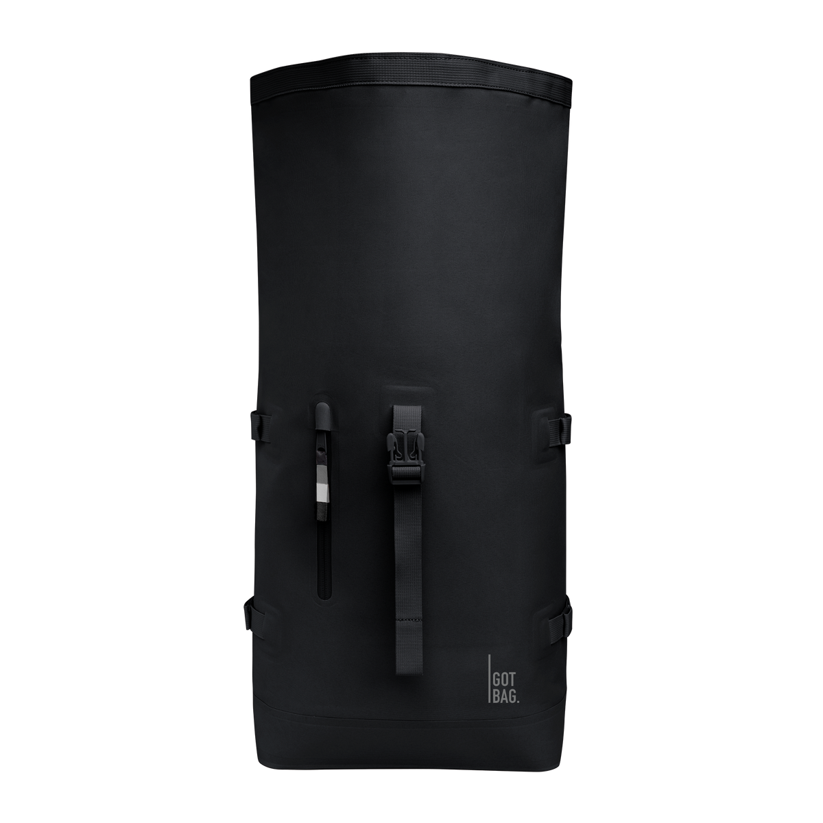 ROLLTOP 2.0 MONOCHROME EDITION Rucksack in black (Schwarz) als Studioaufnahme in Frontansicht.