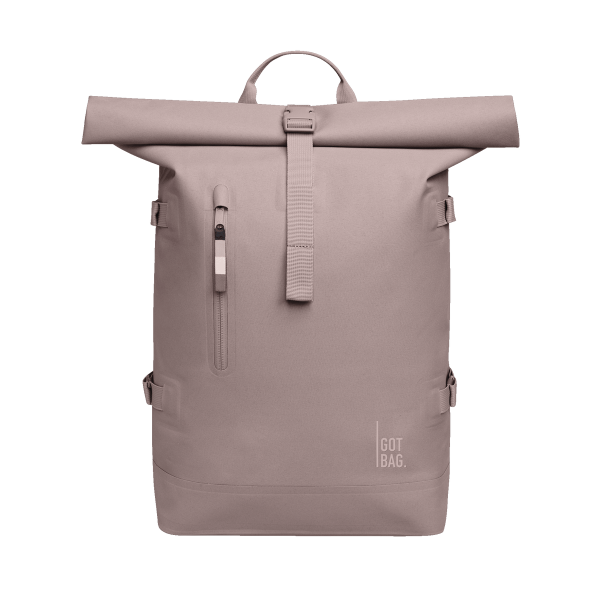 ROLLTOP Rucksack in blobfish (dunkles Altrosa) als Studioaufnahme in Frontansicht.