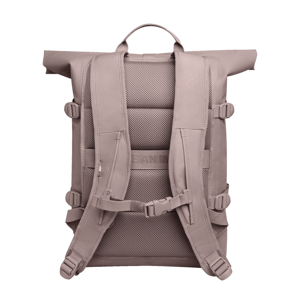 ROLLTOP Rucksack in blobfish (dunkles Altrosa) als Rückenansicht.