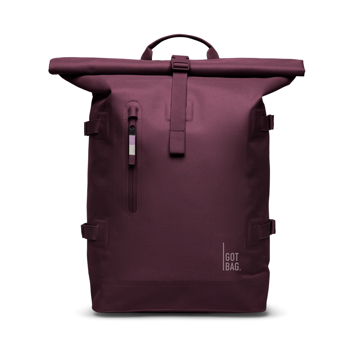 ROLLTOP Rucksack in kraken (Weinrot) als Studioaufnahme in Frontansicht.