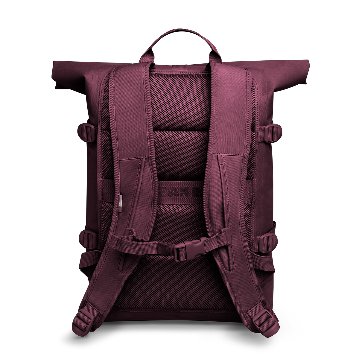 ROLLTOP Rucksack in kraken (Weinrot) als Rückansicht.