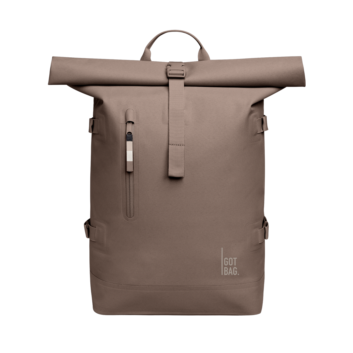ROLLTOP 2.0 MONOCHROME EDITION sac à dos en oyster (marron taupe classique) en photo studio vue de face.