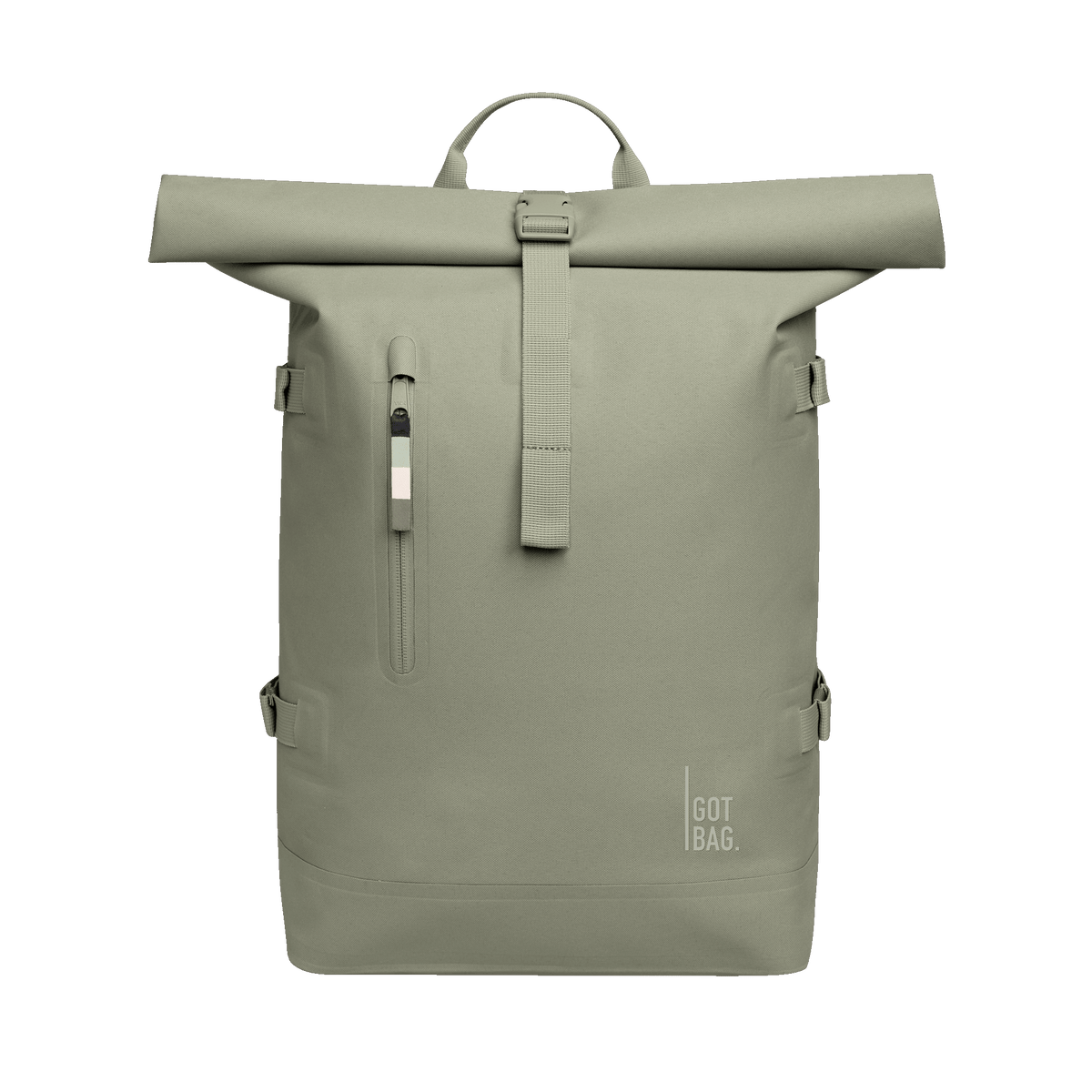 ROLLTOP Rucksack in seabed (helles Olivgrün) als Frontansicht.