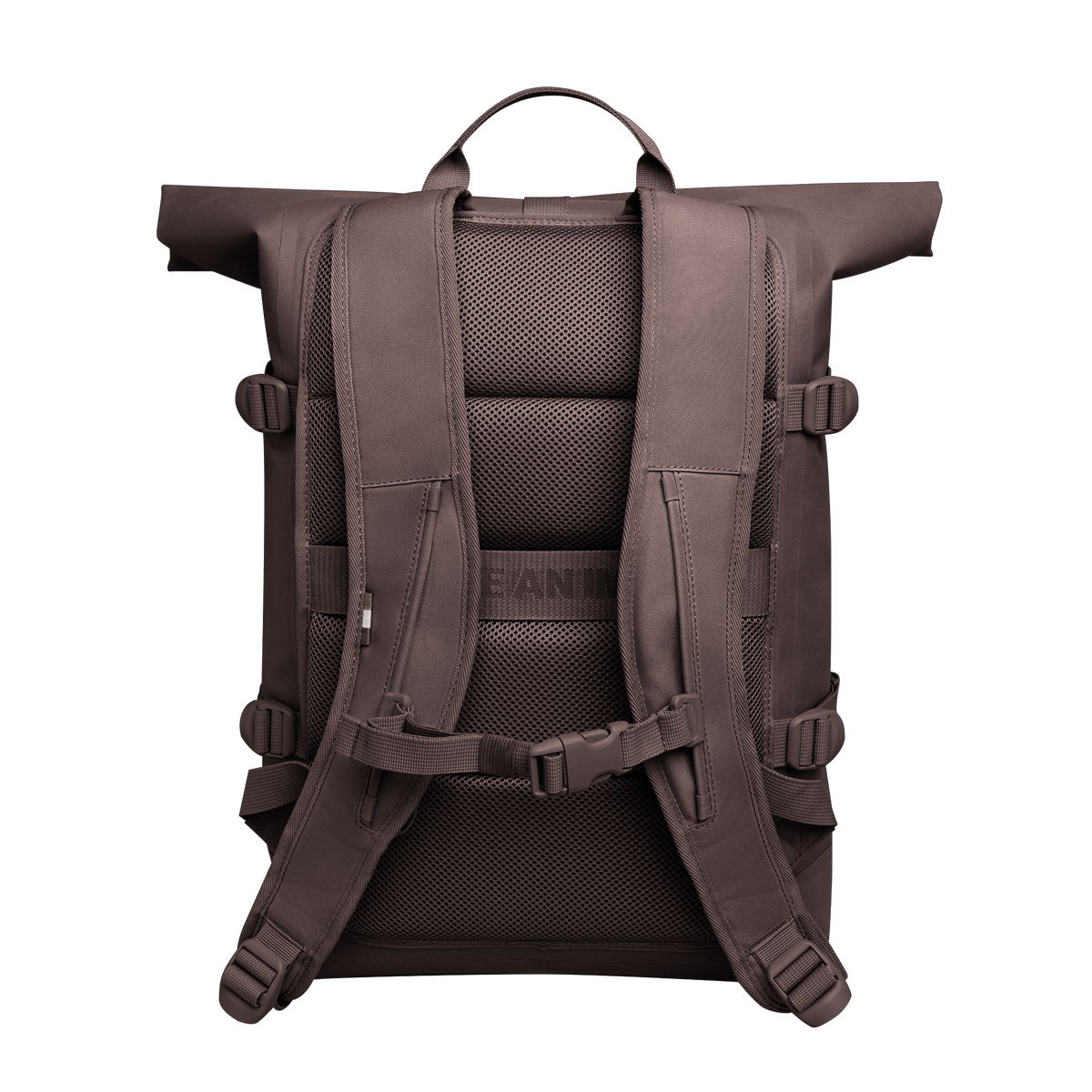 ROLLTOP MONOCHROME EDITION Rucksack in tadpole (Schokobraun) in Rückenansicht.