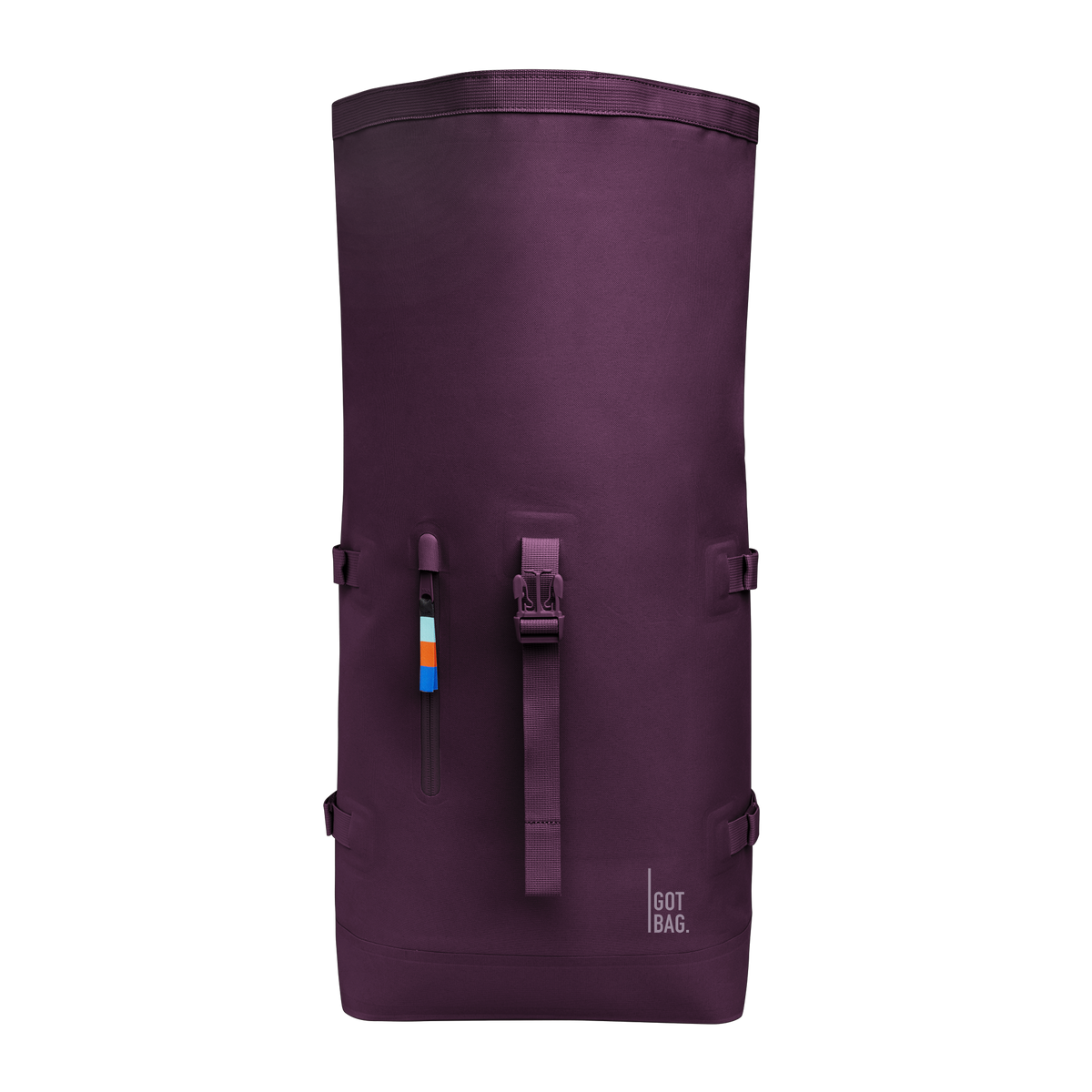 ROLLTOP Rucksack in favia (warmes Dunkellila / Pflaumenfarben) als Frontansicht.