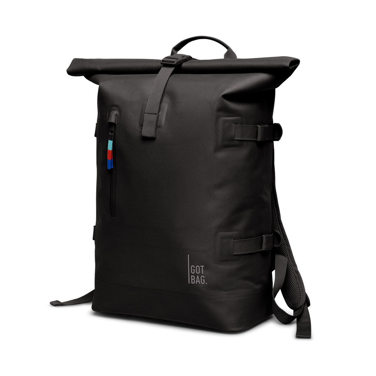 ROLLTOP Rucksack in mussel (dunkles Braun-Grau) in Schrägansicht.