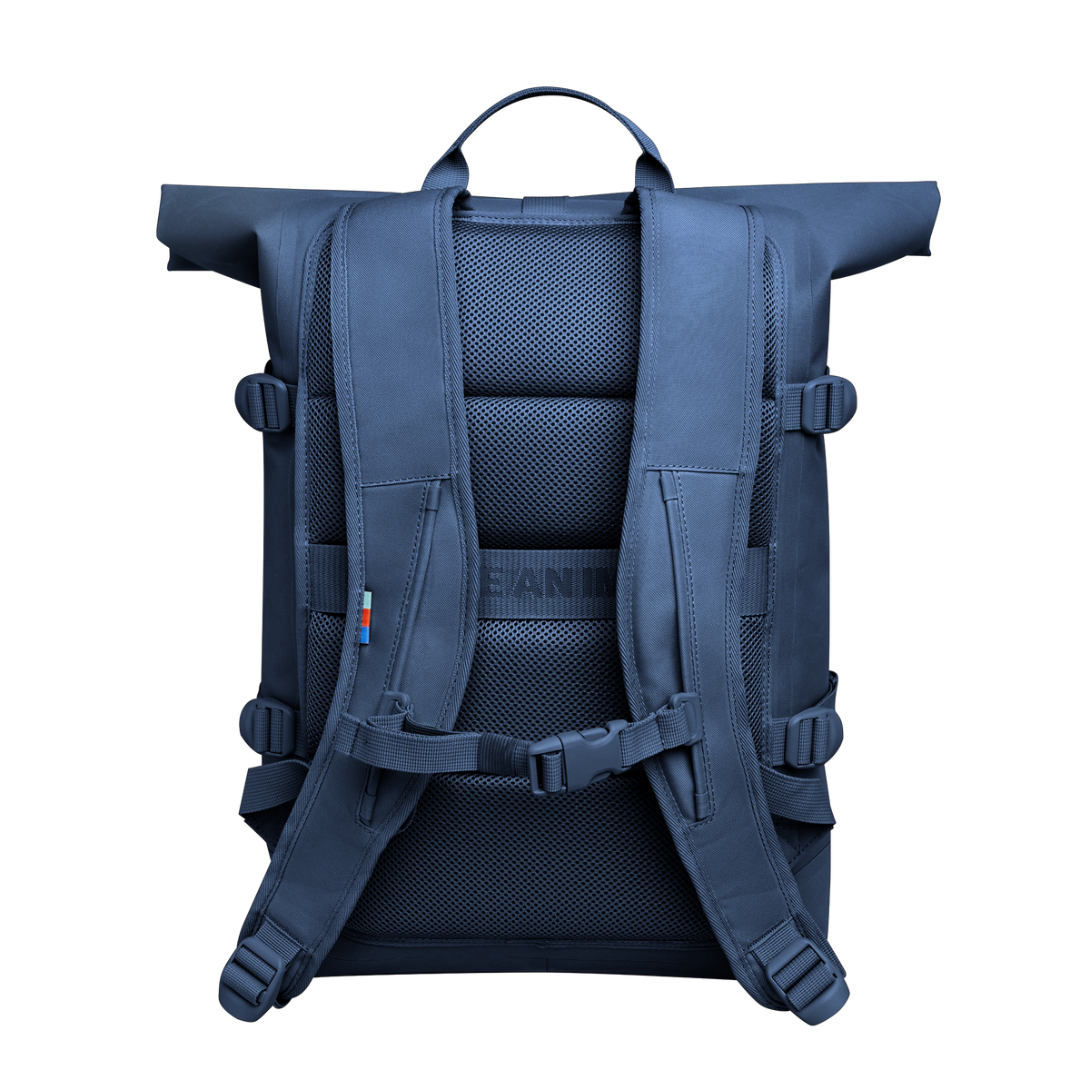 ROLLTOP 2.0 Rucksack in ocean (Marineblau) in Rückansicht.