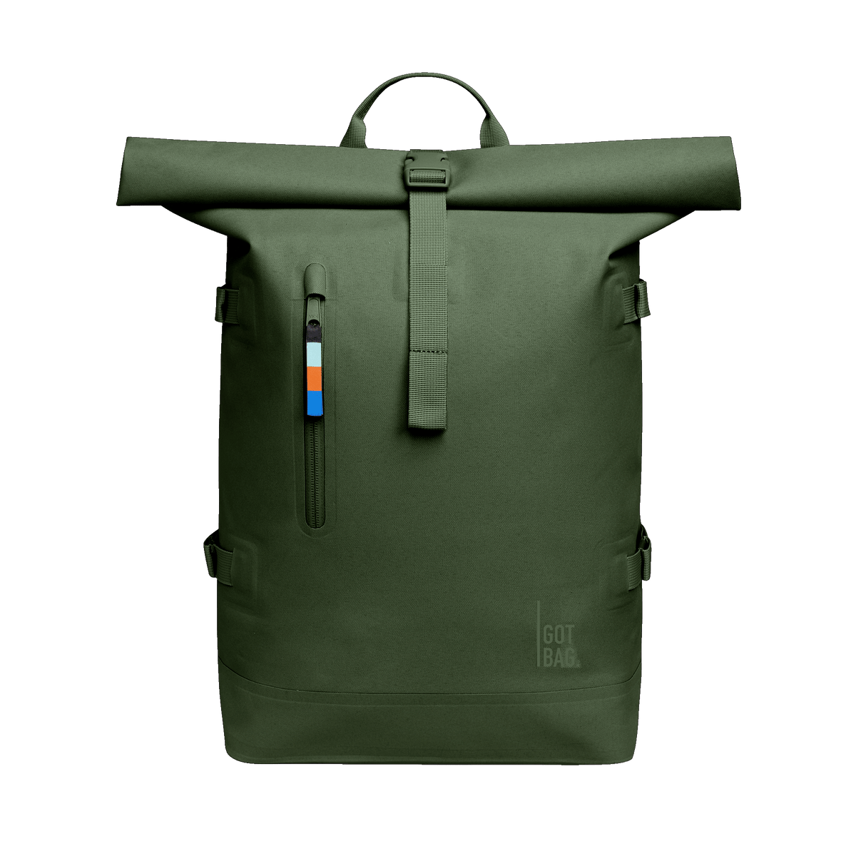 ROLLTOP batoh v seafloor (tmavě zelená) jako studiová fotografie zepředu.